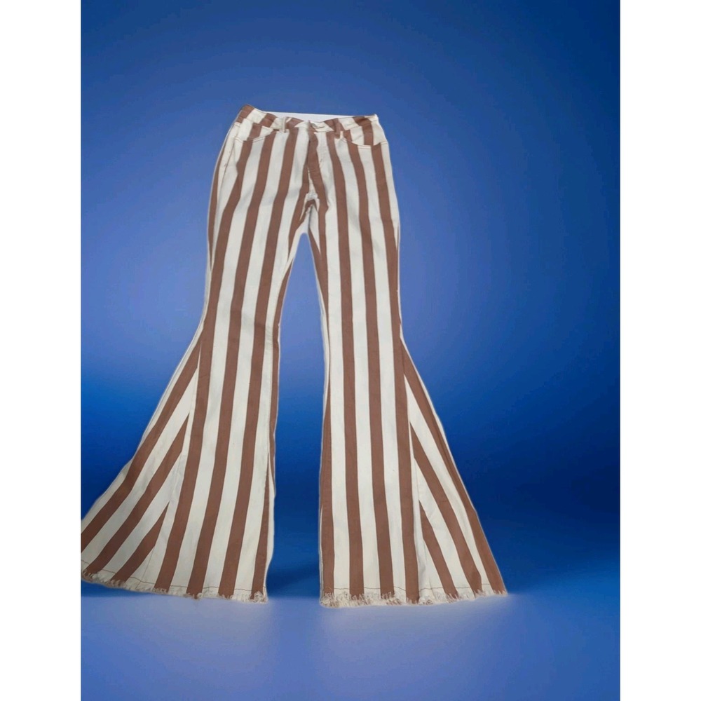Wisteria Lane Bell Bottom Pants M Boho Wide Flare Fringe Striped hippie festival